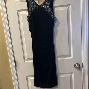 David Meister Black Sequin Halter Cocktail Dress